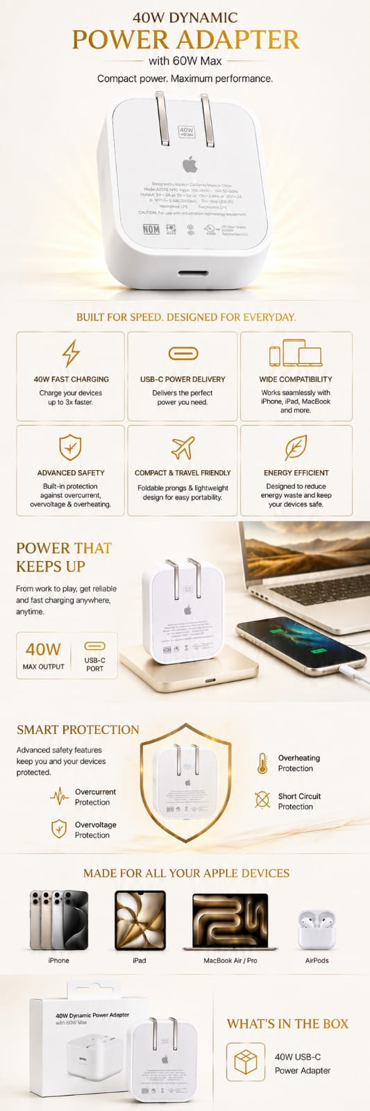 40W USB-C to C Power Adapter