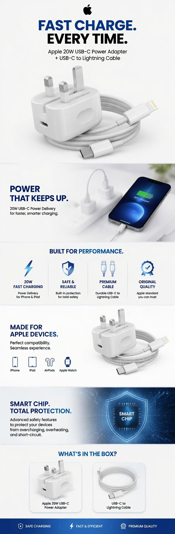Apple 20W Fast Charging Combo
USB-C Power Adapter + USB-C to Lightning Cable